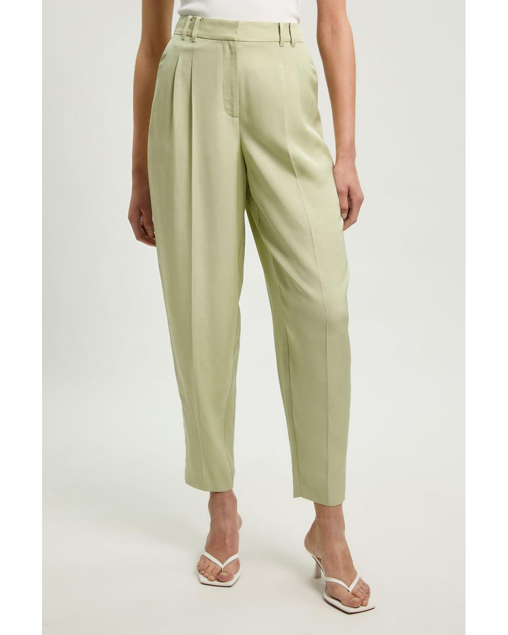 Karen Millen Green Polished Linen Blend Tailored Trouser