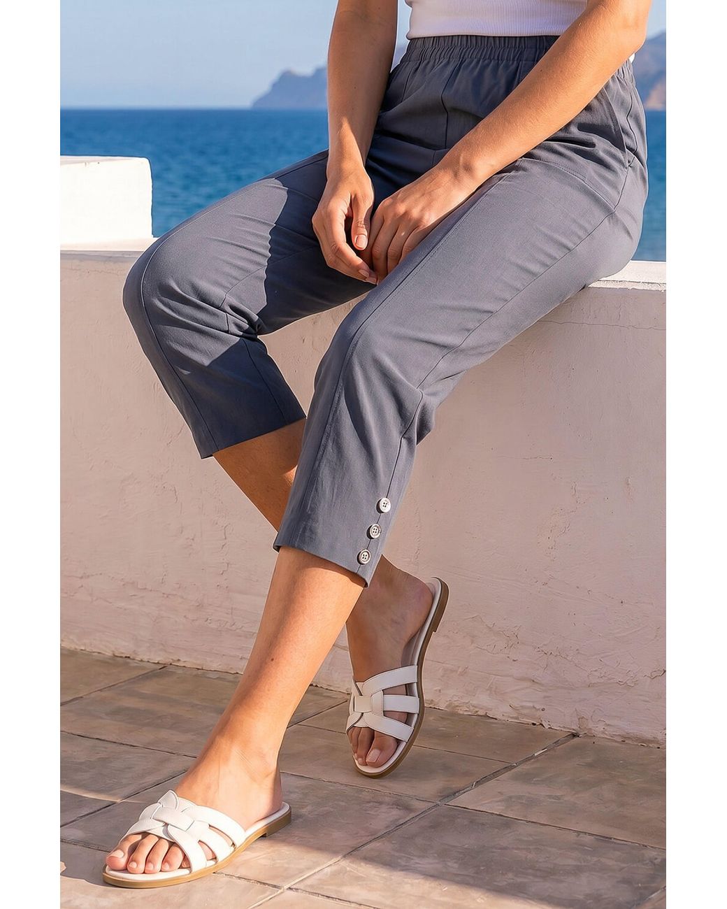 Roman Blue Petite Bengaline Cropped Trouser