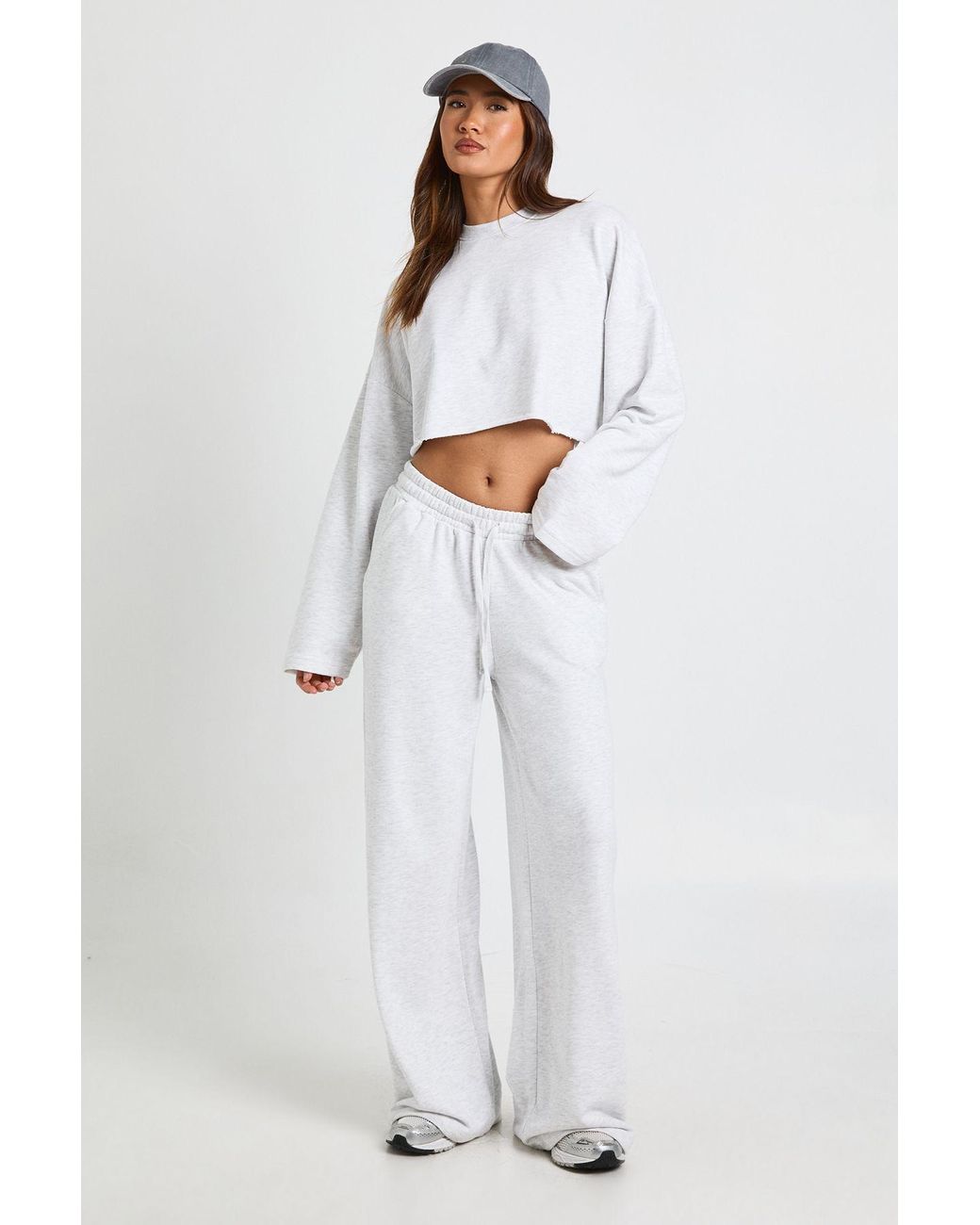 Boohoo White Boxy Crop Sweatshirt Tracksuit