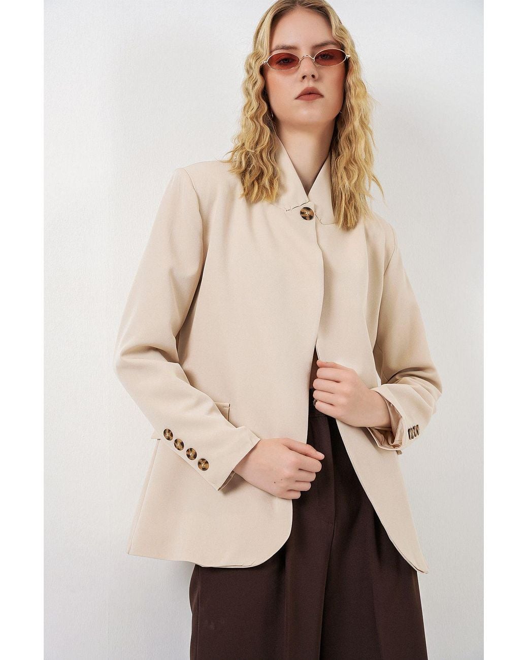 Bigdart Natural Oversized Shawl Collar Blazer