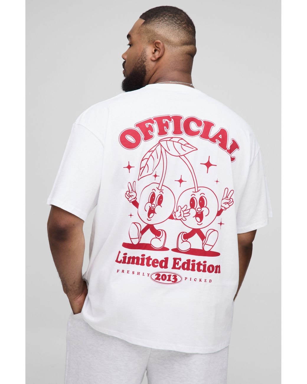BoohooMAN Gray Plus Oversized Cherry Graphic T-Shirt for men