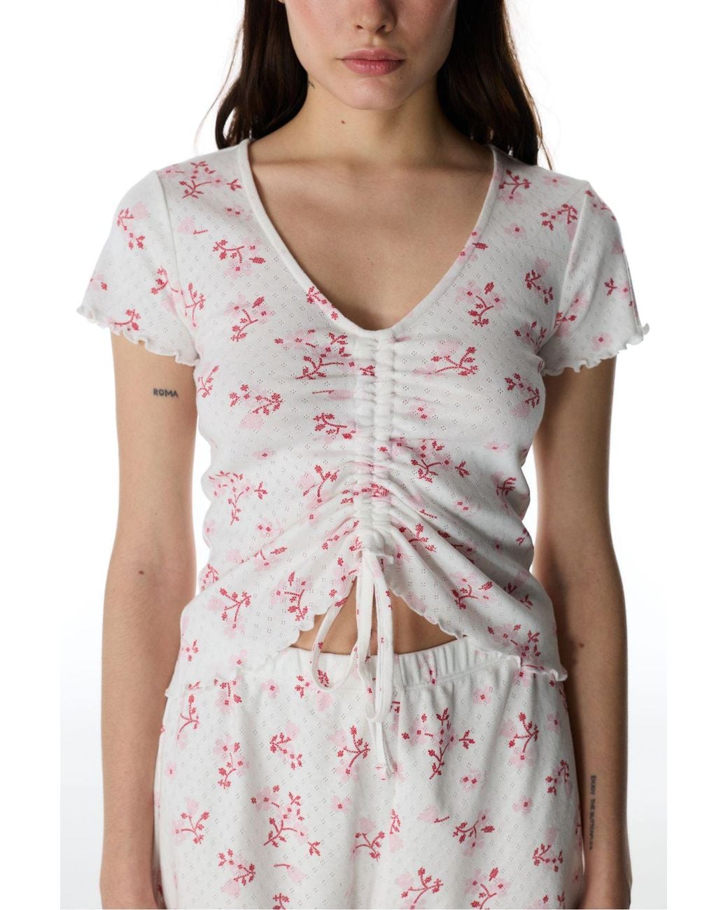 Penti White Blossom Pointel Floral Short Sleeve T-Shirt Pajama Top