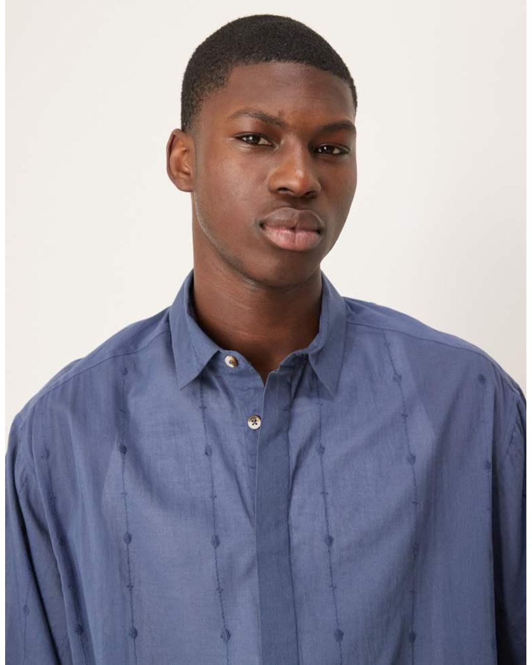 ASOS Blue Boxy Oversized Shirt With Embroidery for men