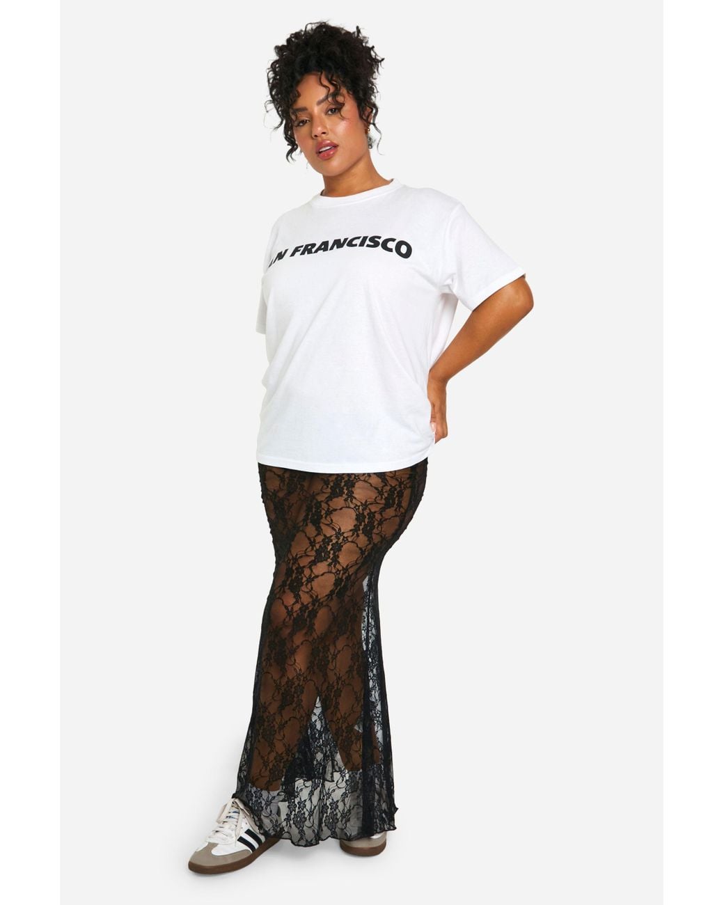 Boohoo White Plus Lace Maxi Column Skirt