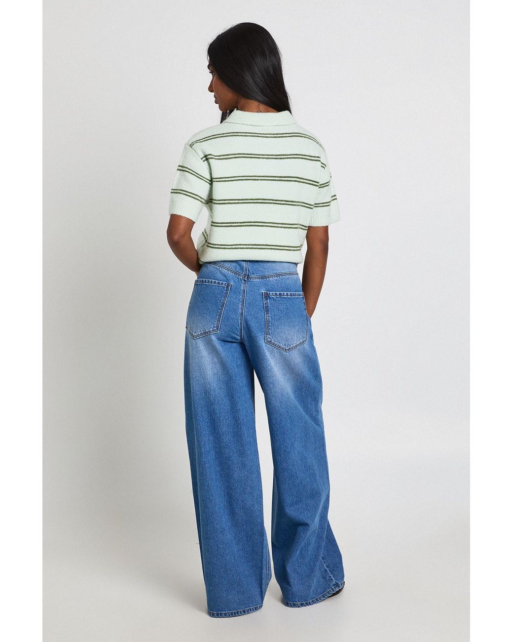 Boohoo Blue Mid Waist Loose Fit Wide Leg Jean