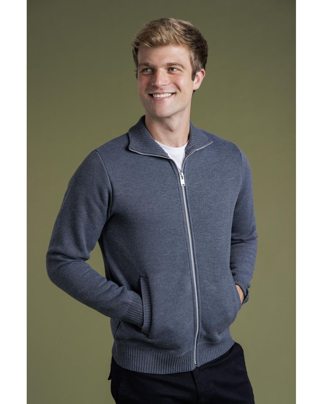Kensington Eastside Gray Zip-Through Cardigan With Fleece Lining for men