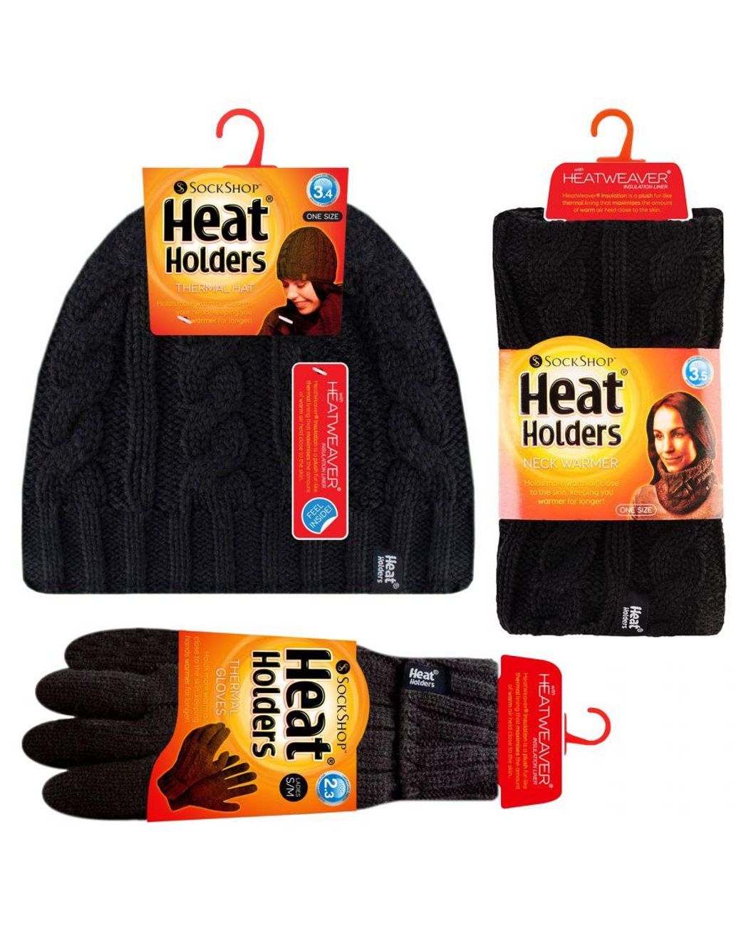 Heat Holders Black Thermal Winter Fleece Hat, Neck Warmer And Converter Gloves Set