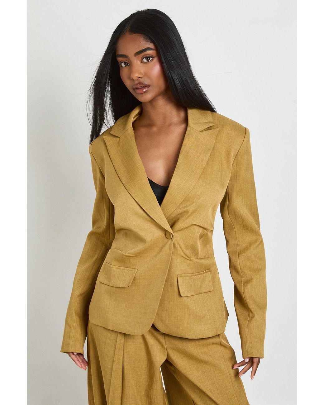 Boohoo Multicolor Cinched Ruched Waist Blazer