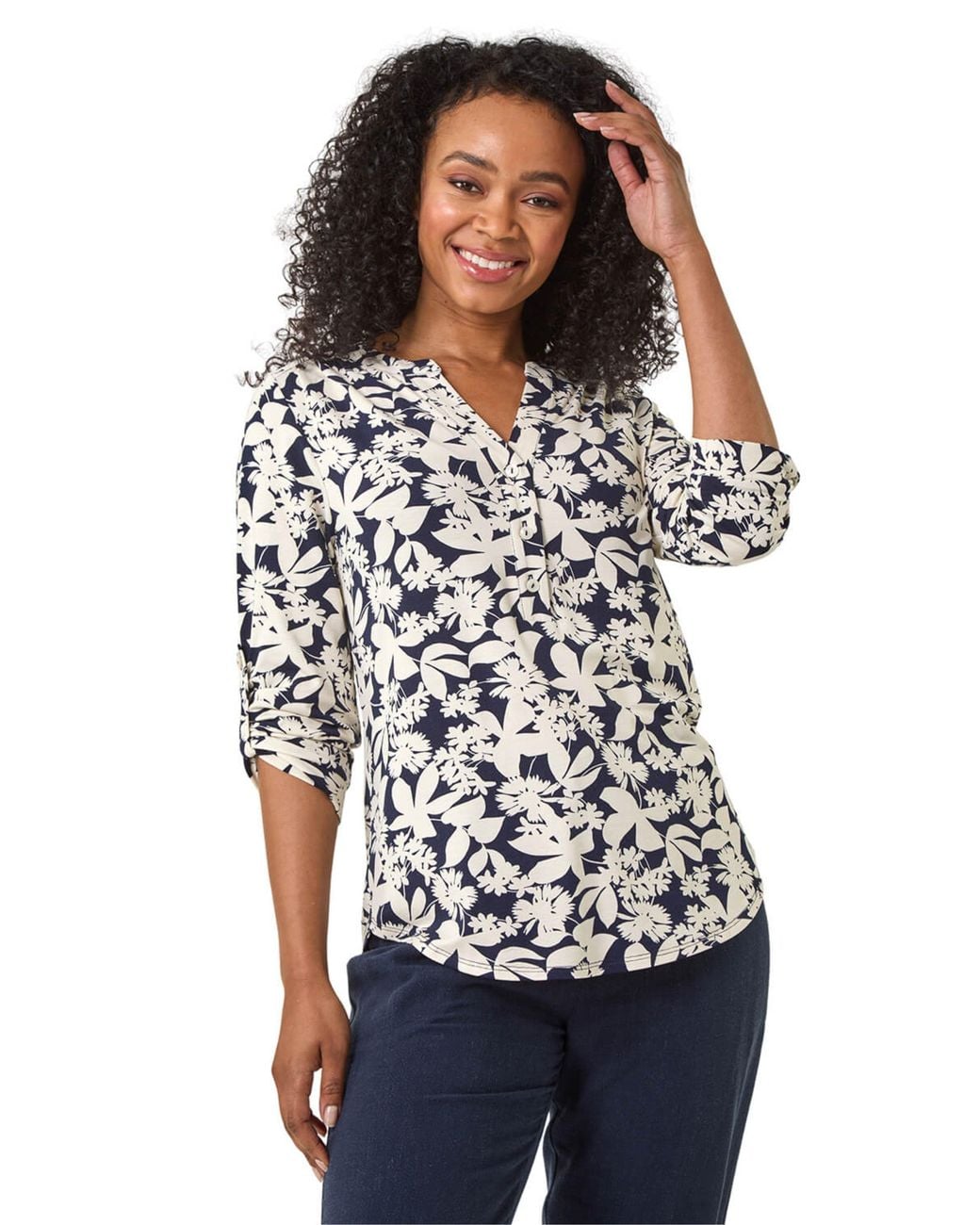 Roman Blue Petite Floral Print Button Through Shirt