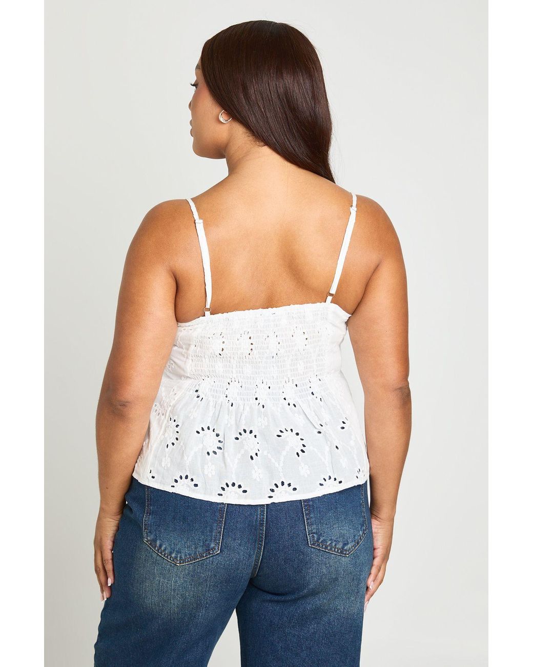 Boohoo White Plus Spaghetti Strap Broderie Peplum Top
