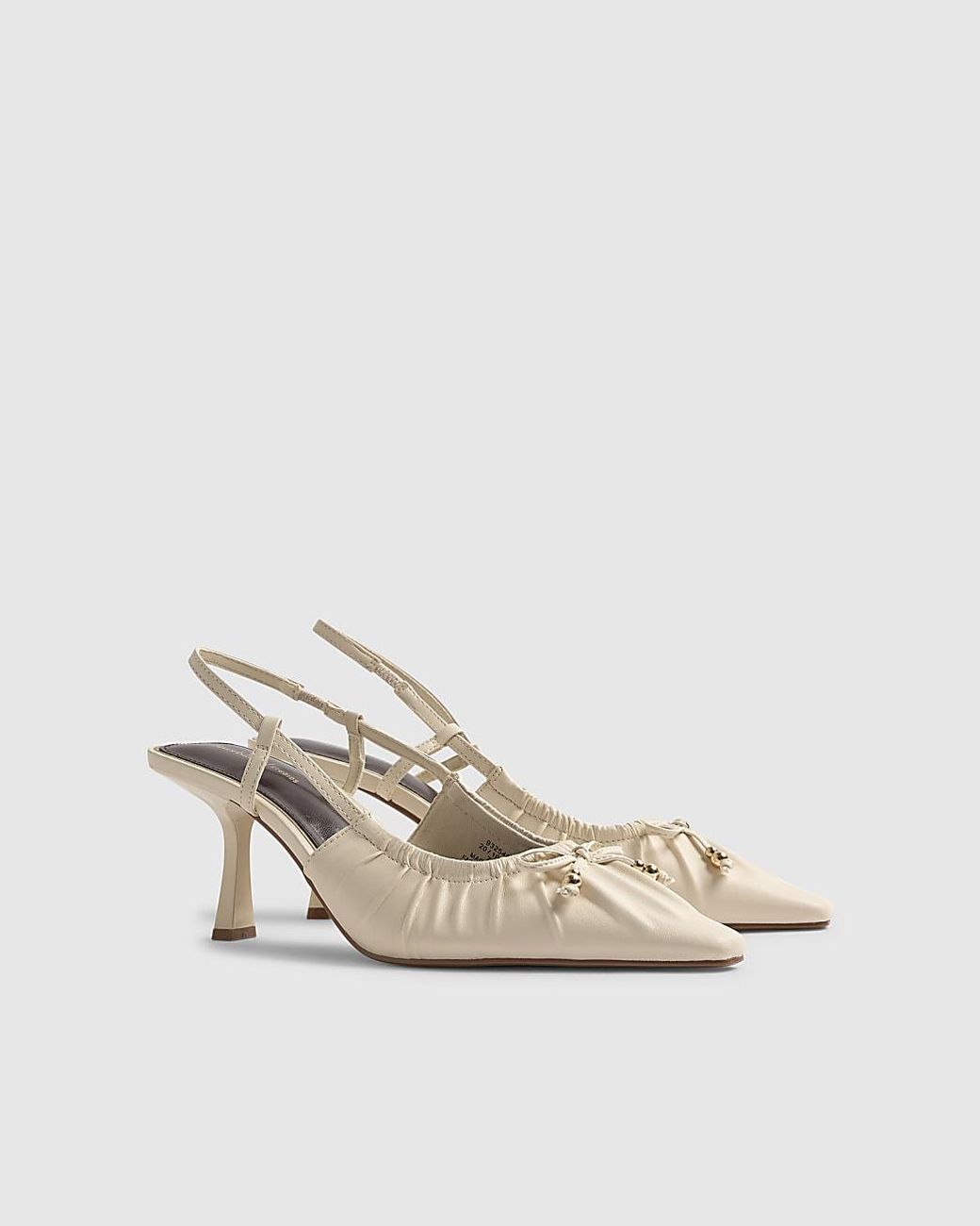 River Island White Court Shoes Cream Ruched Bow Heels Slingback