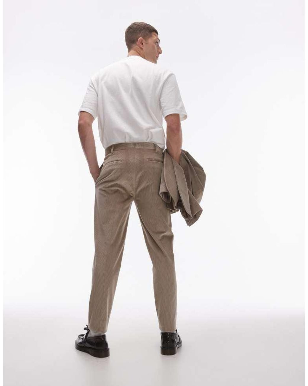 Topman White Tapered Cord Trousers for men
