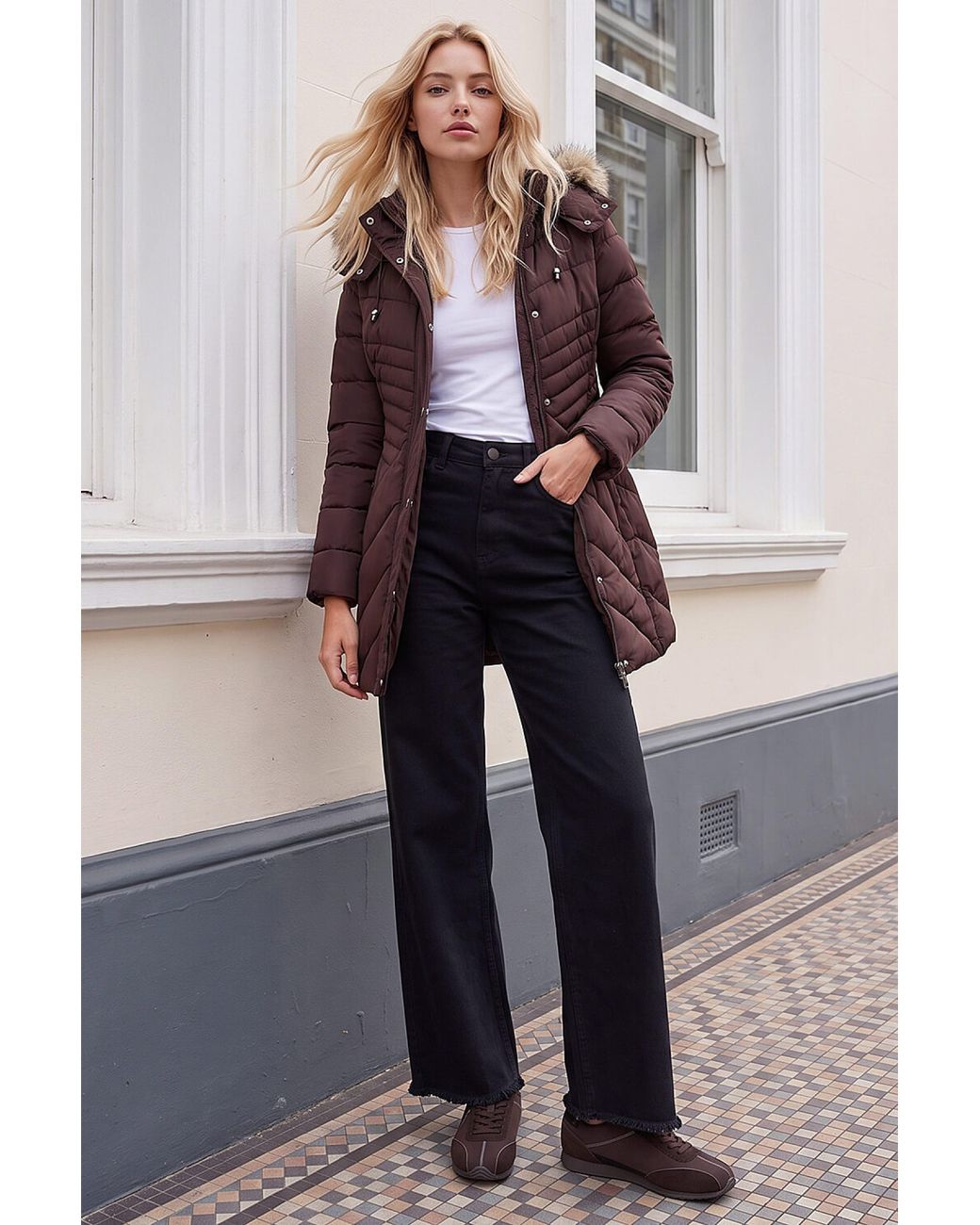 Roman Purple Petite Hooded Longline Quilted Coat
