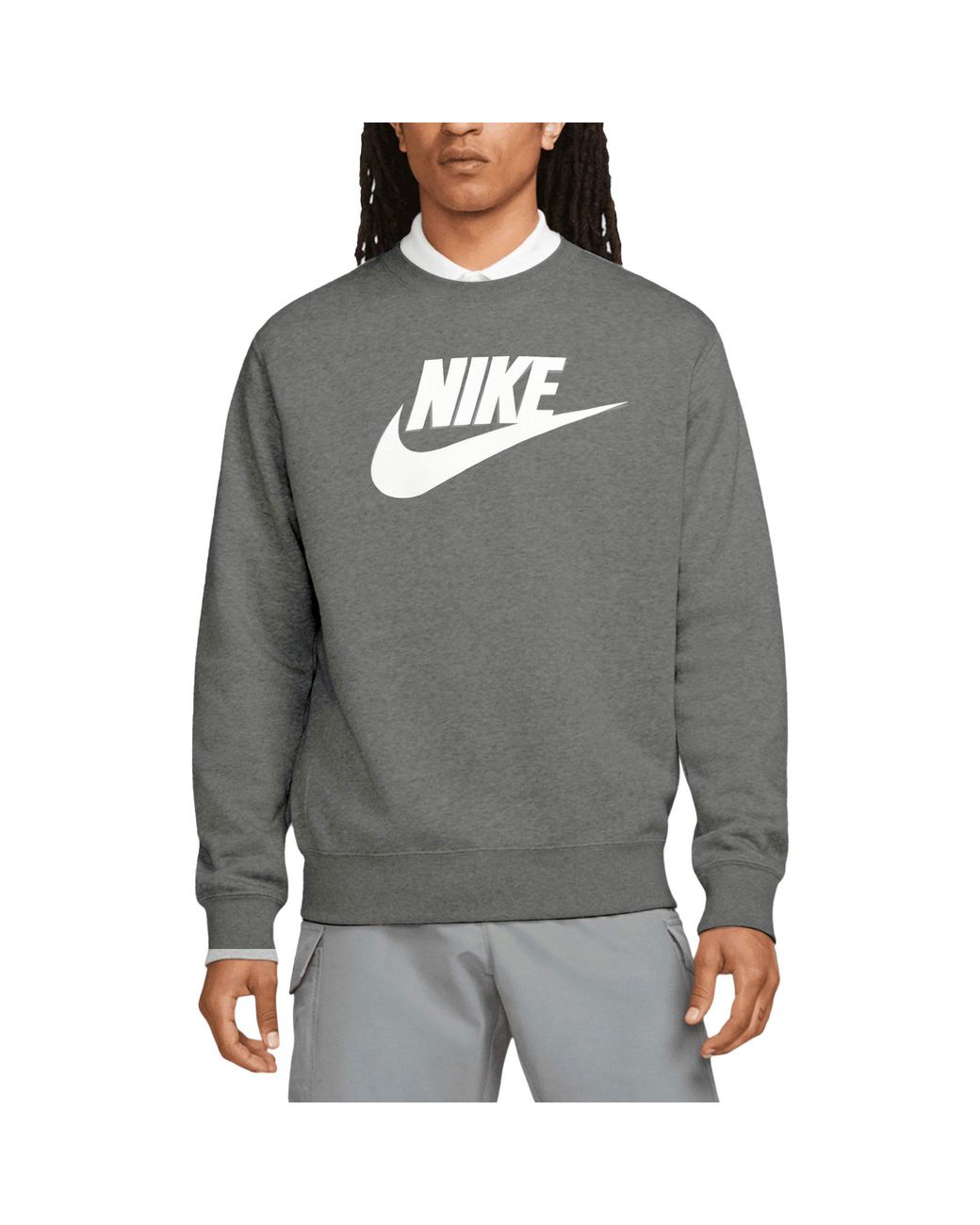 Nike Gray Dq4912 Sweatshirt Sportswear Club Fleece Crew Neck Pullover Jumper New for men