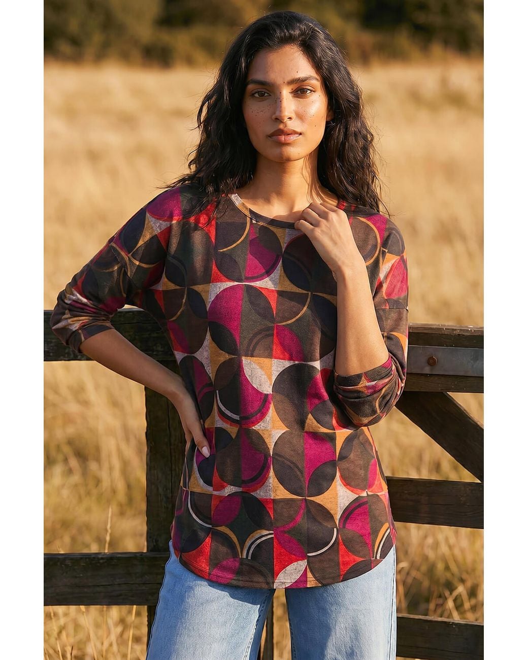 Roman Multicolor Geo Print Snit Top