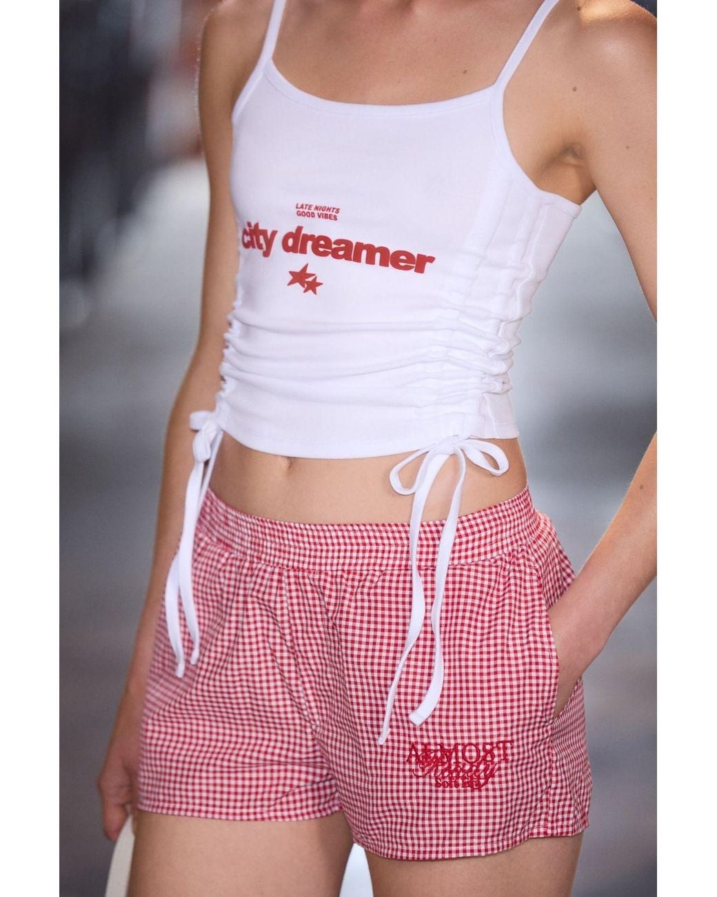 Grimelange Red High Waist Gingham Shorts