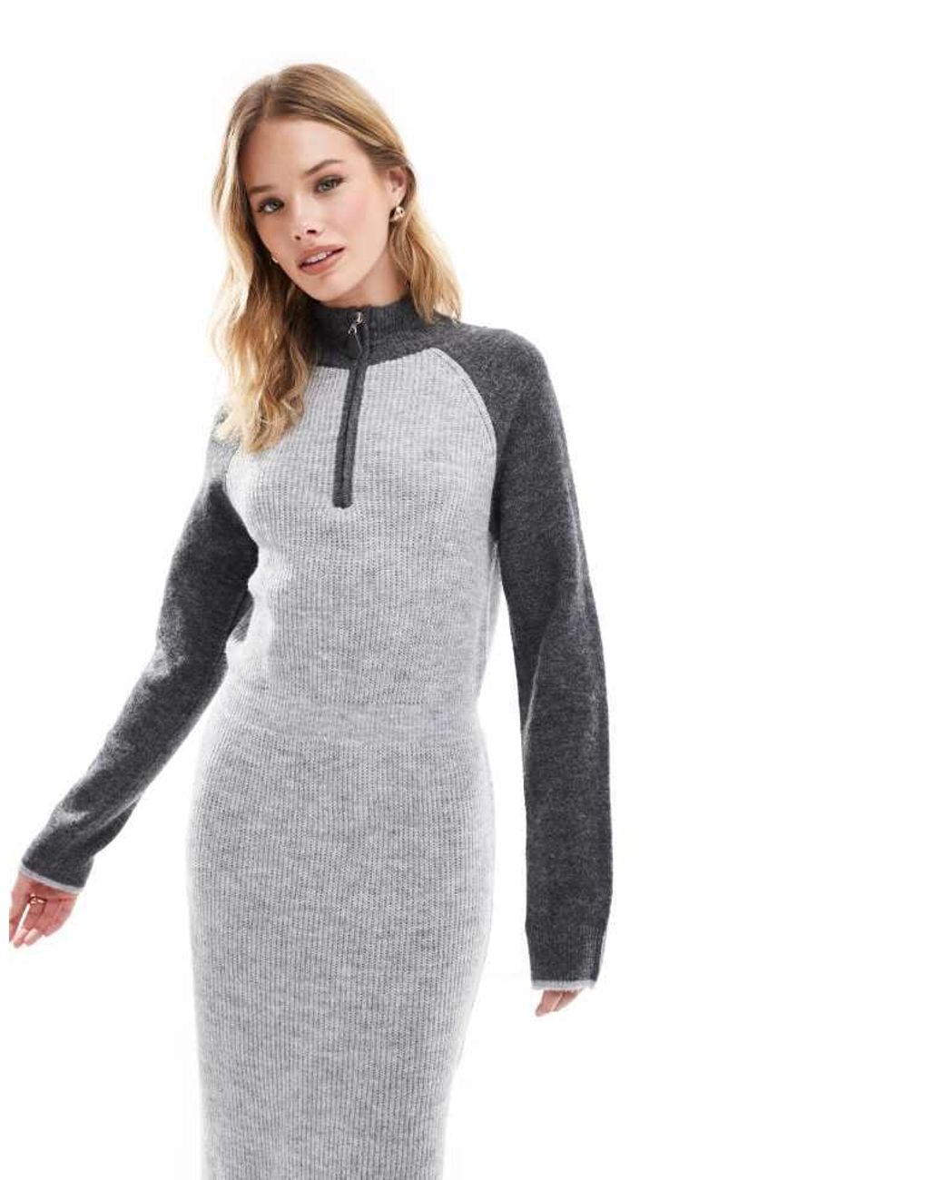 Vero Moda Gray Colourblock Polo Zip Front Knitted Dress