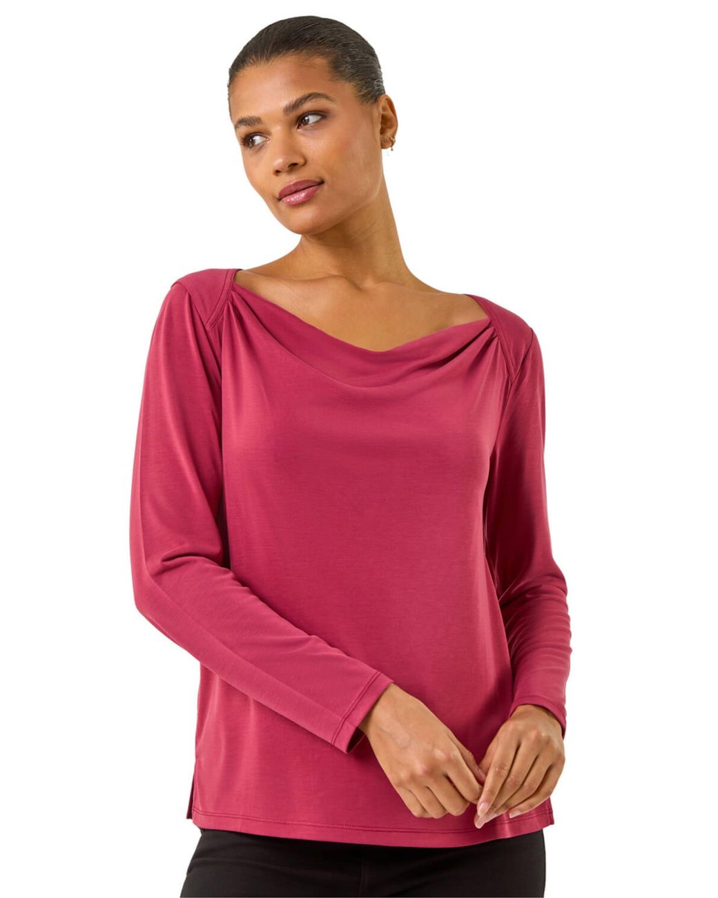Roman Red Cowl Neck Premium Stretch Top