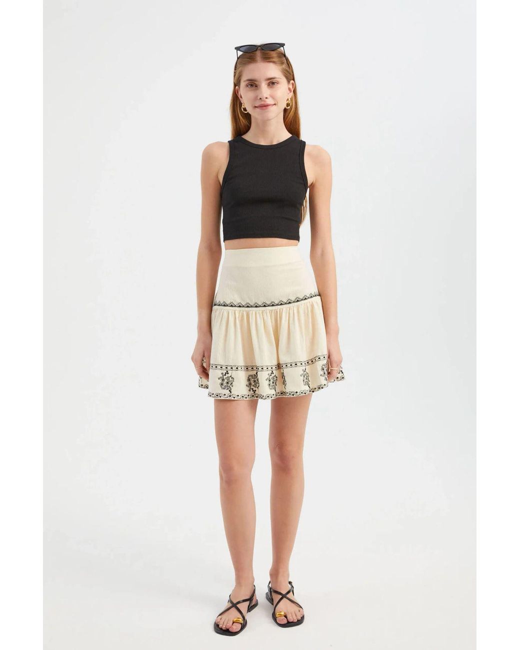 Hiccup Multicolor Embroidered High Waist Frilled Mini Skirt
