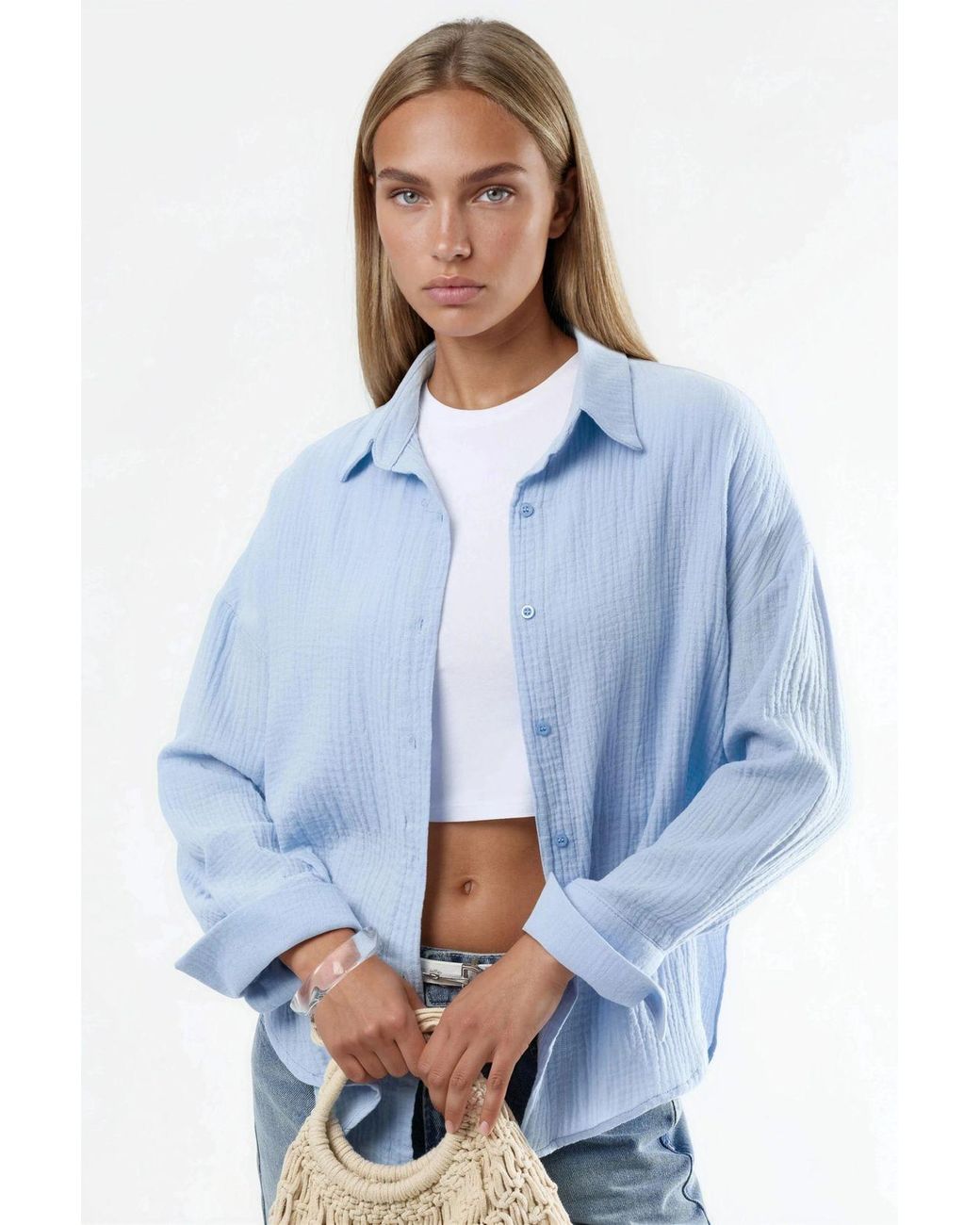 Busem Blue Textured Woven Cotton Button-Up Shirt