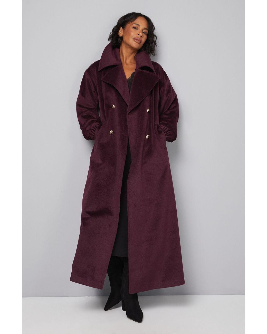 Wallis Purple Elastic Cuff Collar Detail Maxi Coat