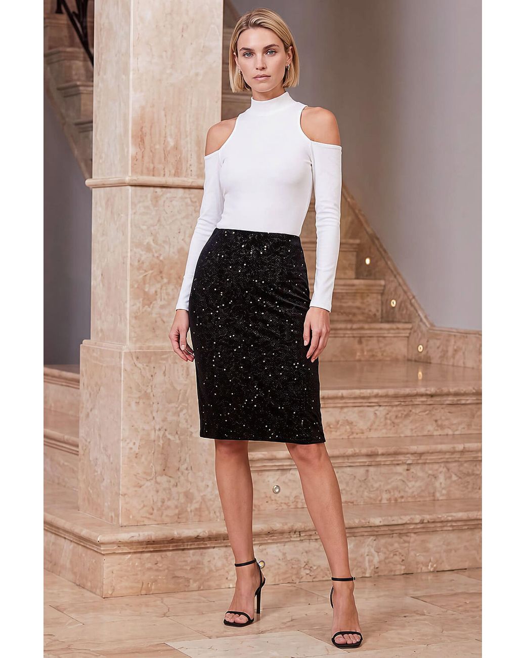 Roman Black Glitter Velvet Skirt