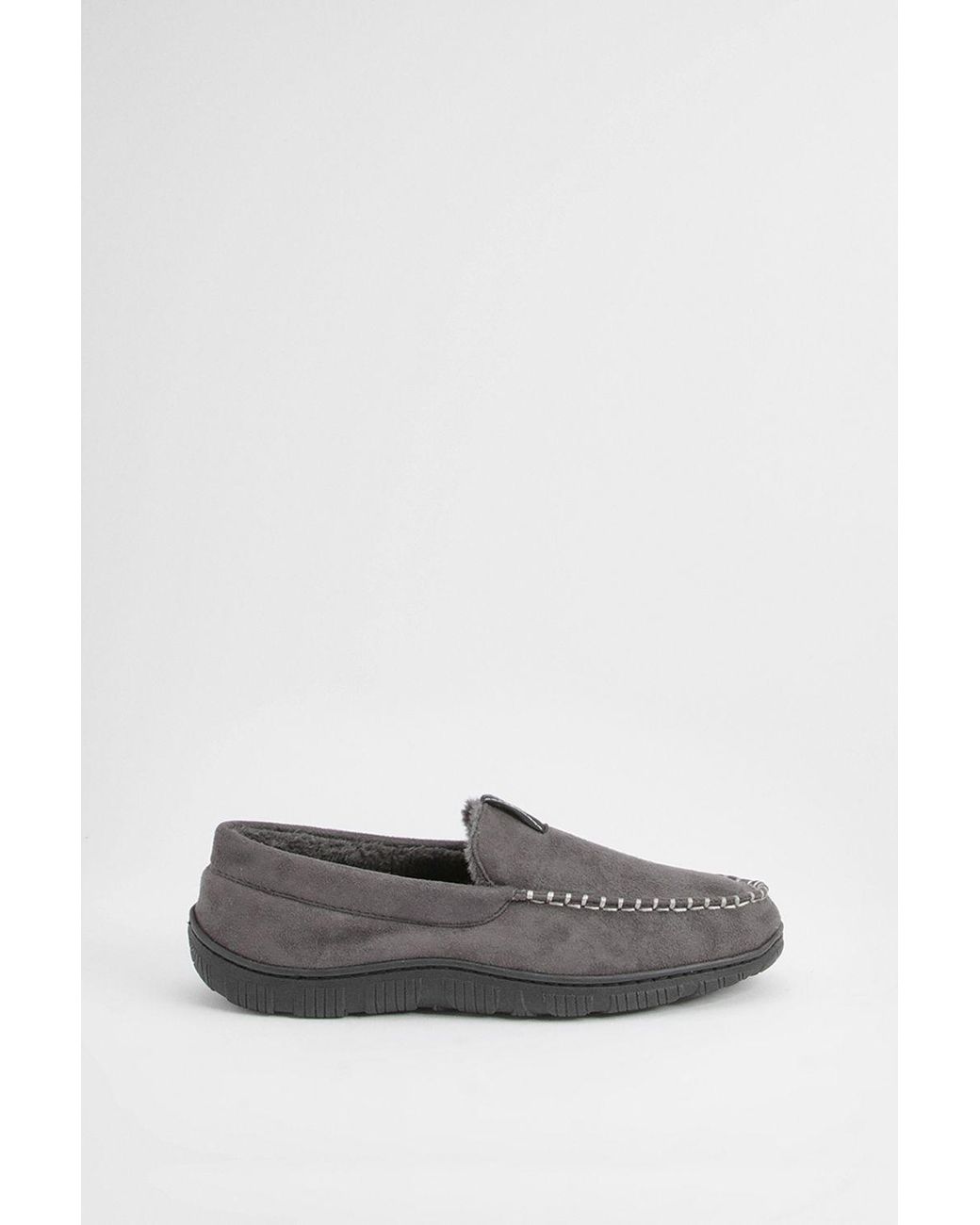 MAINE Gray Faux Fur Lined Moccasin Slippers Textile for men