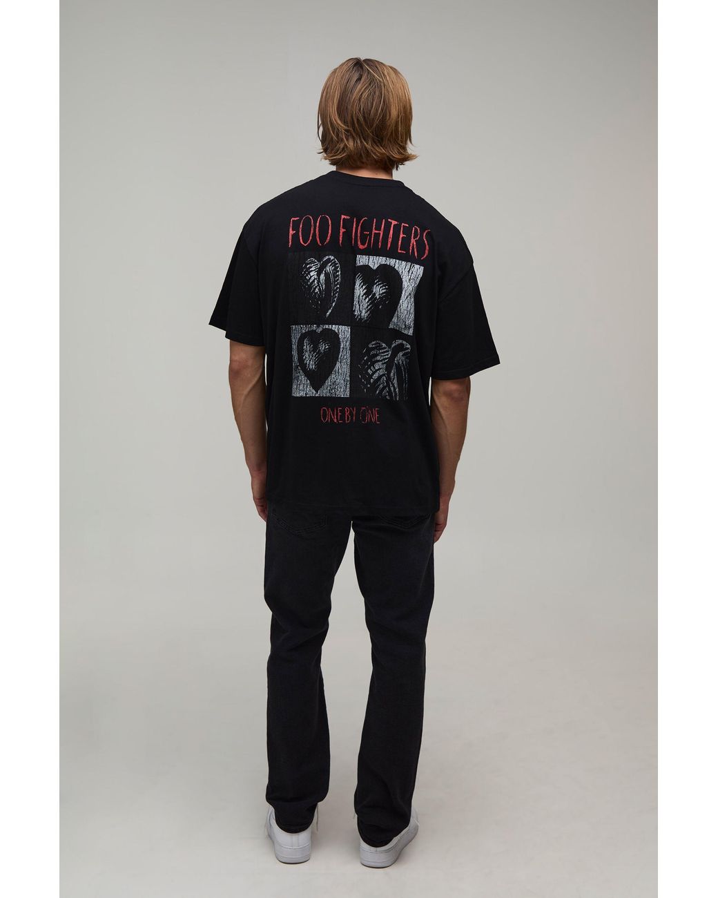 BoohooMAN Black Oversized Foo Fighters Heart License Print T-Shirt for men