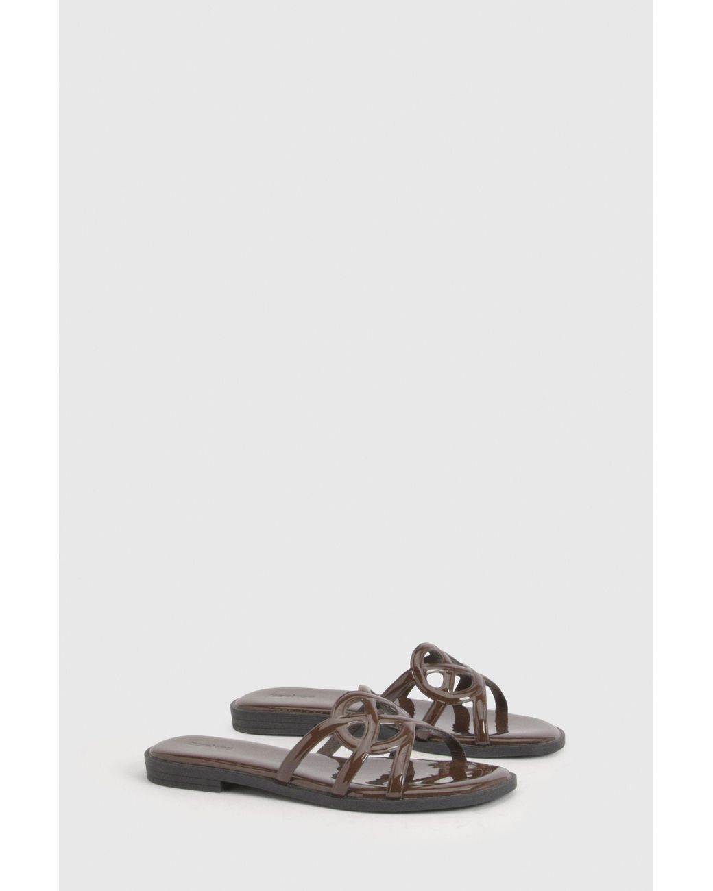 Boohoo Brown Cut Out Flat Sliders