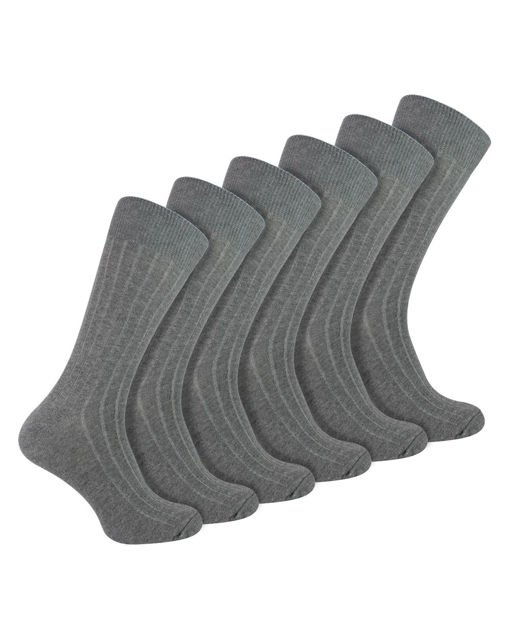 Sock Snob Gray 6 Pairs Plain Coloured Cotton Rich Ribbed Dress Socks for men