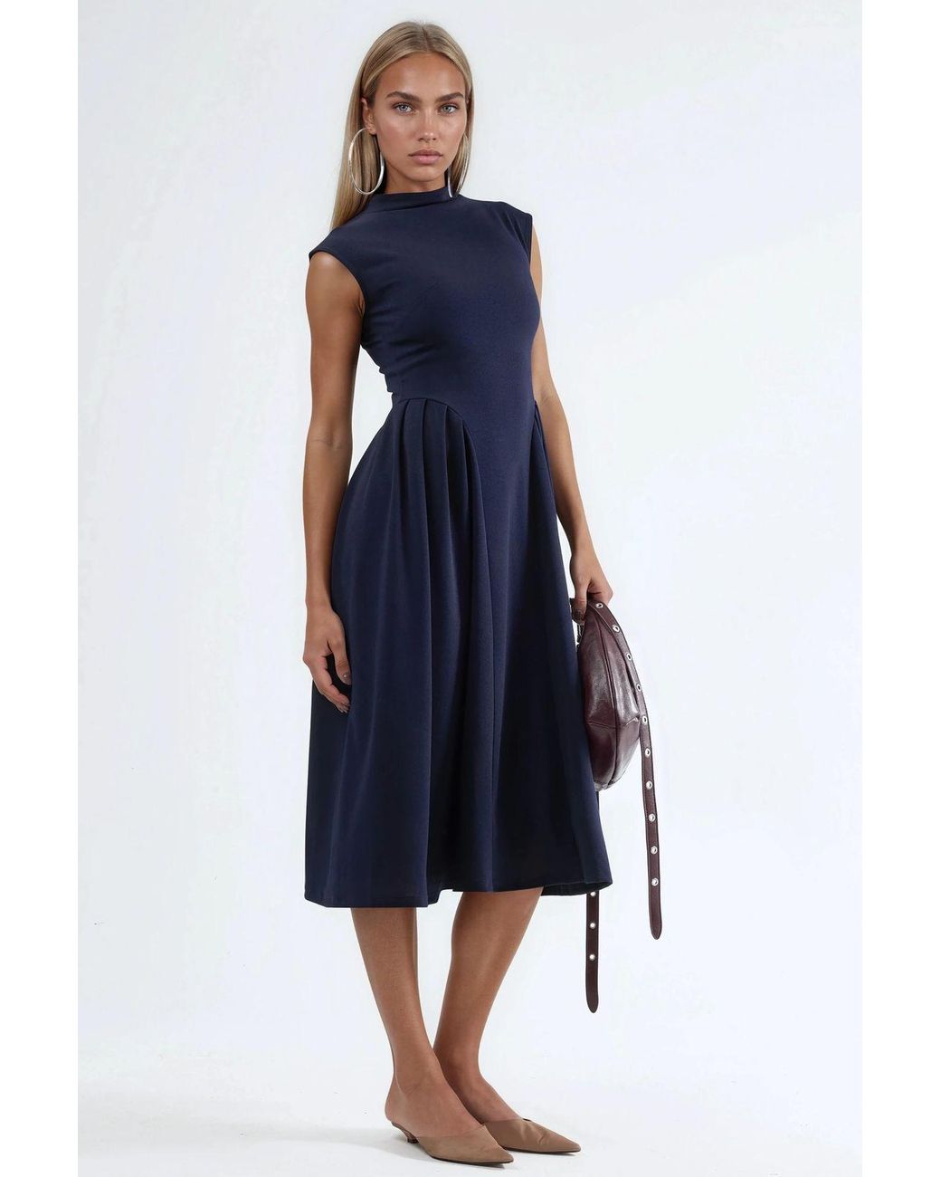 Busem Blue Textured Paneled Midi Dress