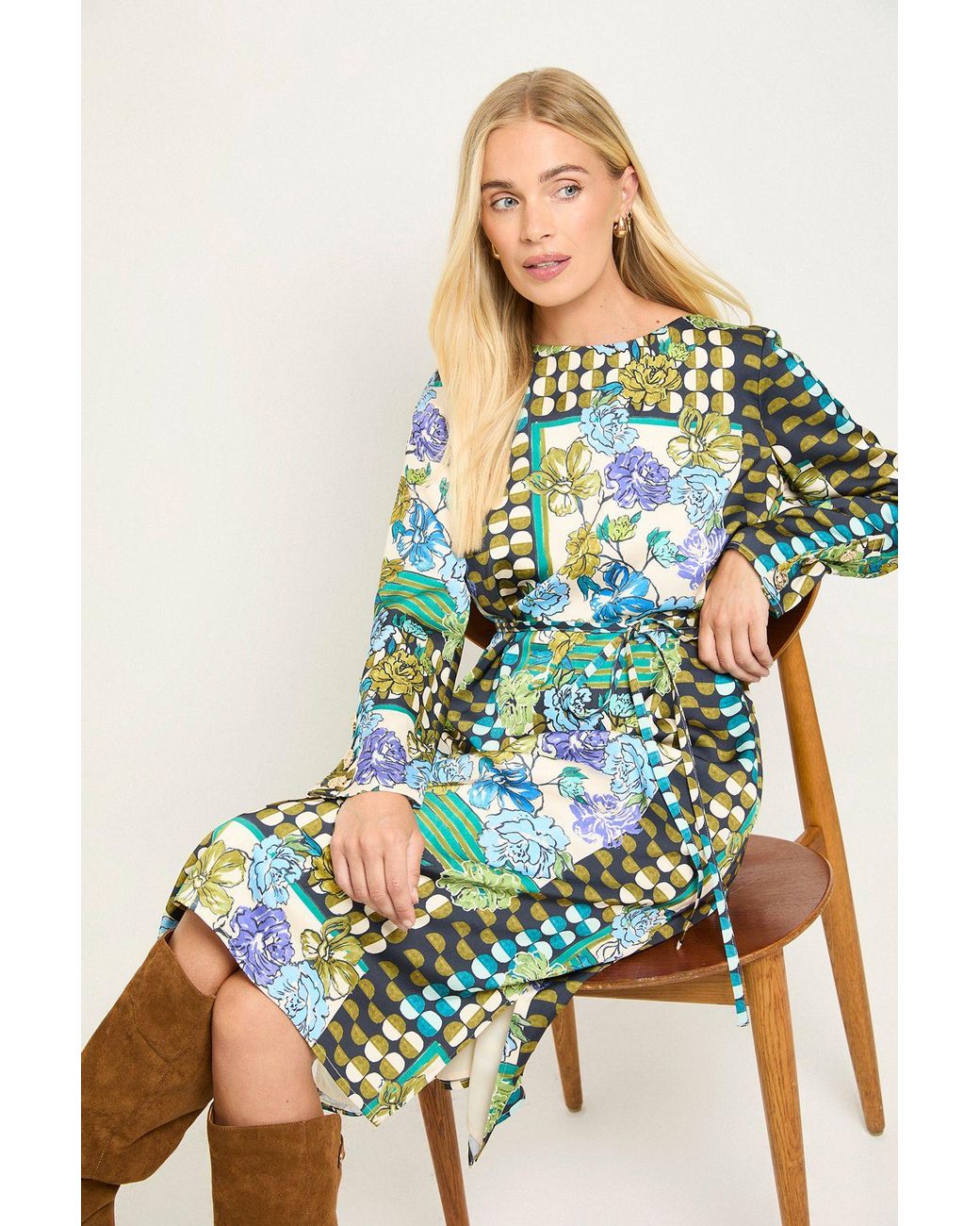 Wallis Green Petite Patchwork Column Midi Dress