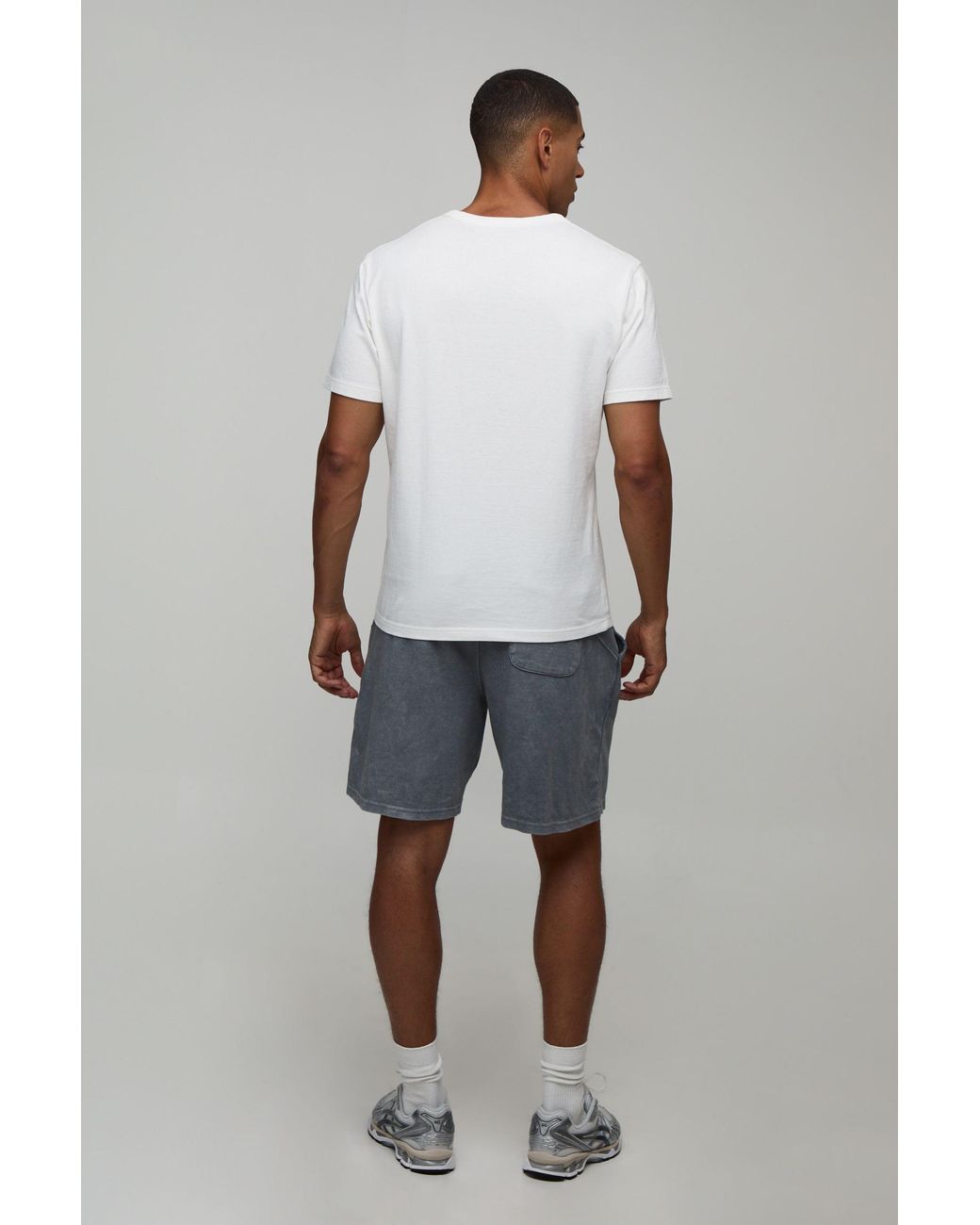 BoohooMAN Gray Baggy Premium Interlock Seam Detail Washed Short for men