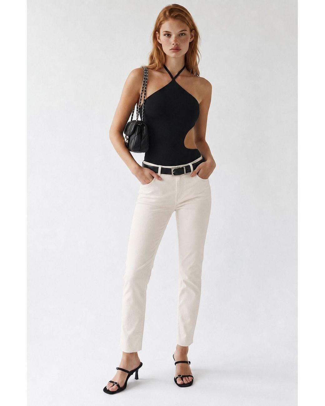 MixRay Black High-Waist Straight-Leg Denim Trousers