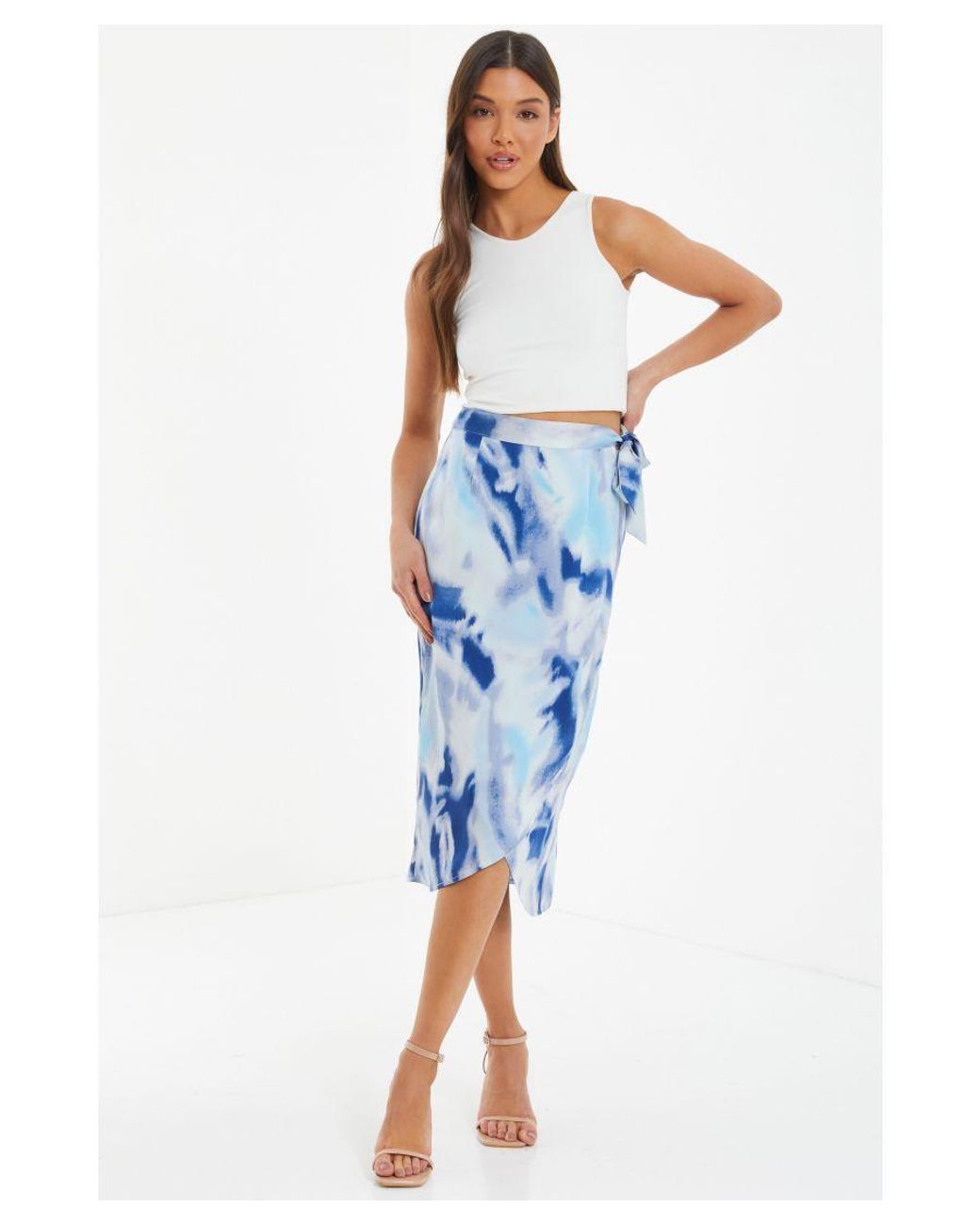 Quiz Marble Print Wrap Midi Skirt in Blue Lyst UK