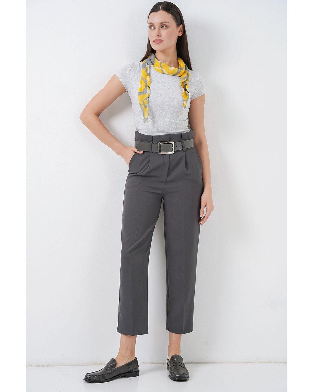 Bigdart Gray Ankle Length Straight Pants With Bow