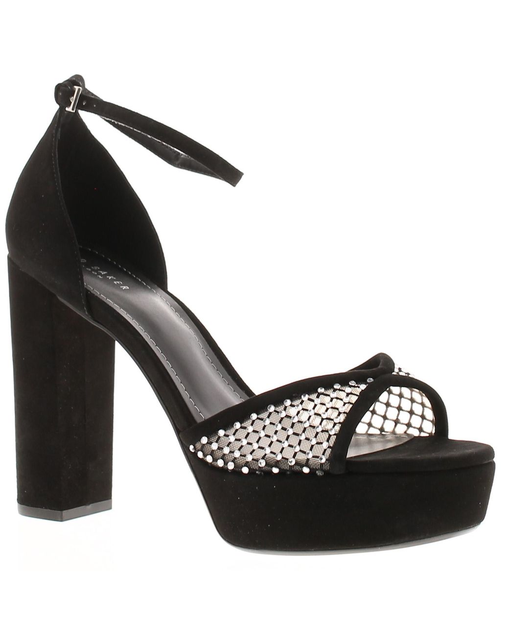 Ted Baker Black Heels Bexins Suede Leather Platform Block Heel Peep Toe