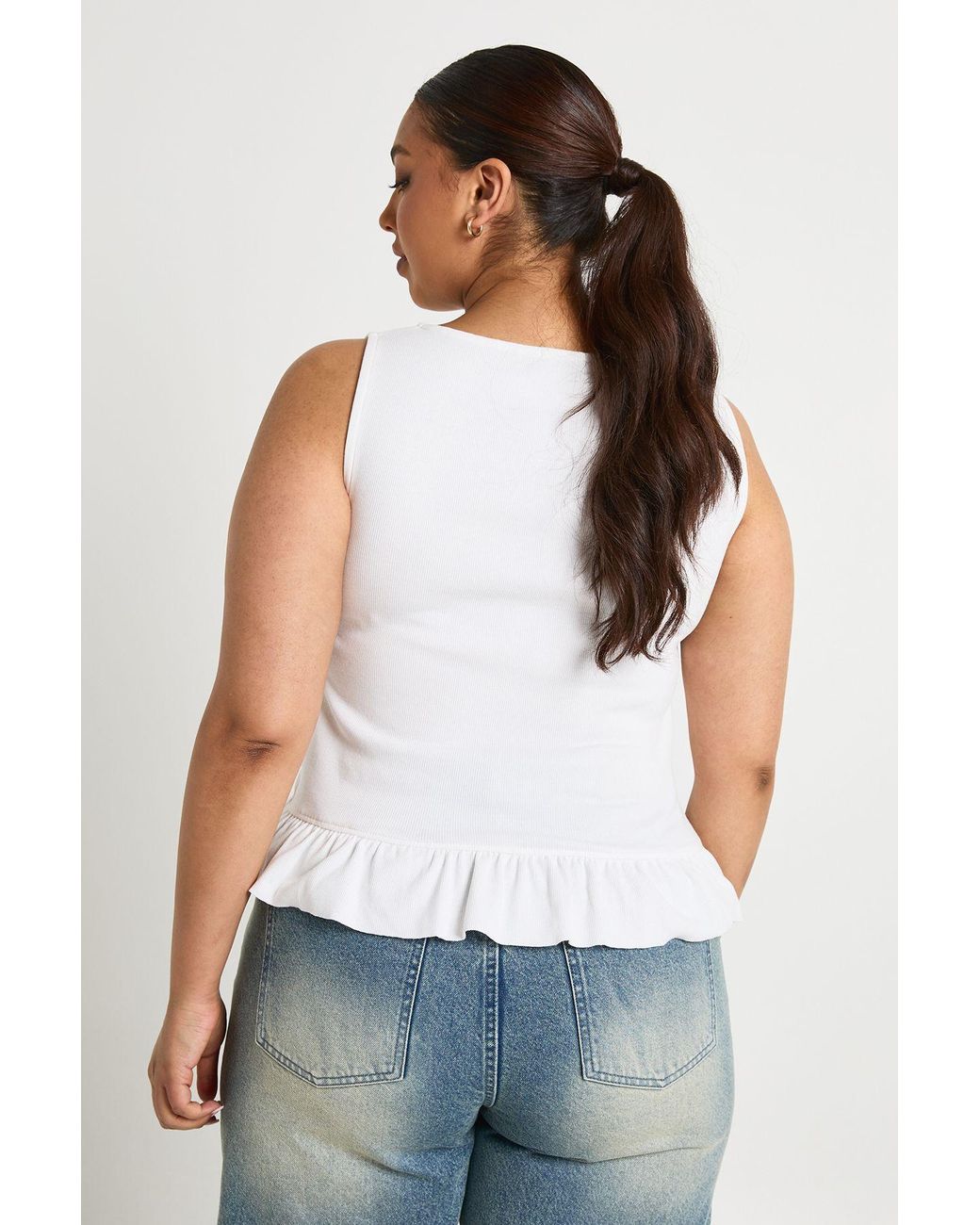Boohoo White Plus Button Down Ruffle Hem Top