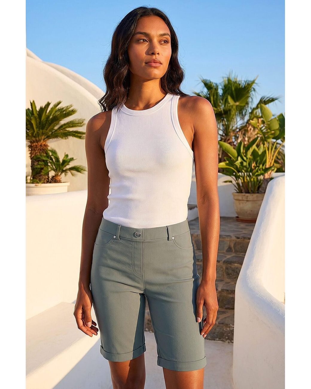 Roman Gray Turn Up Stretch Shorts
