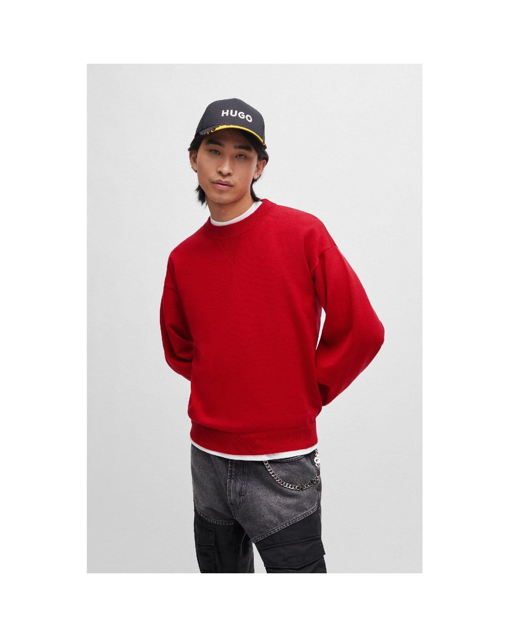 HUGO Red Swart Knitted Sweatshirt for men