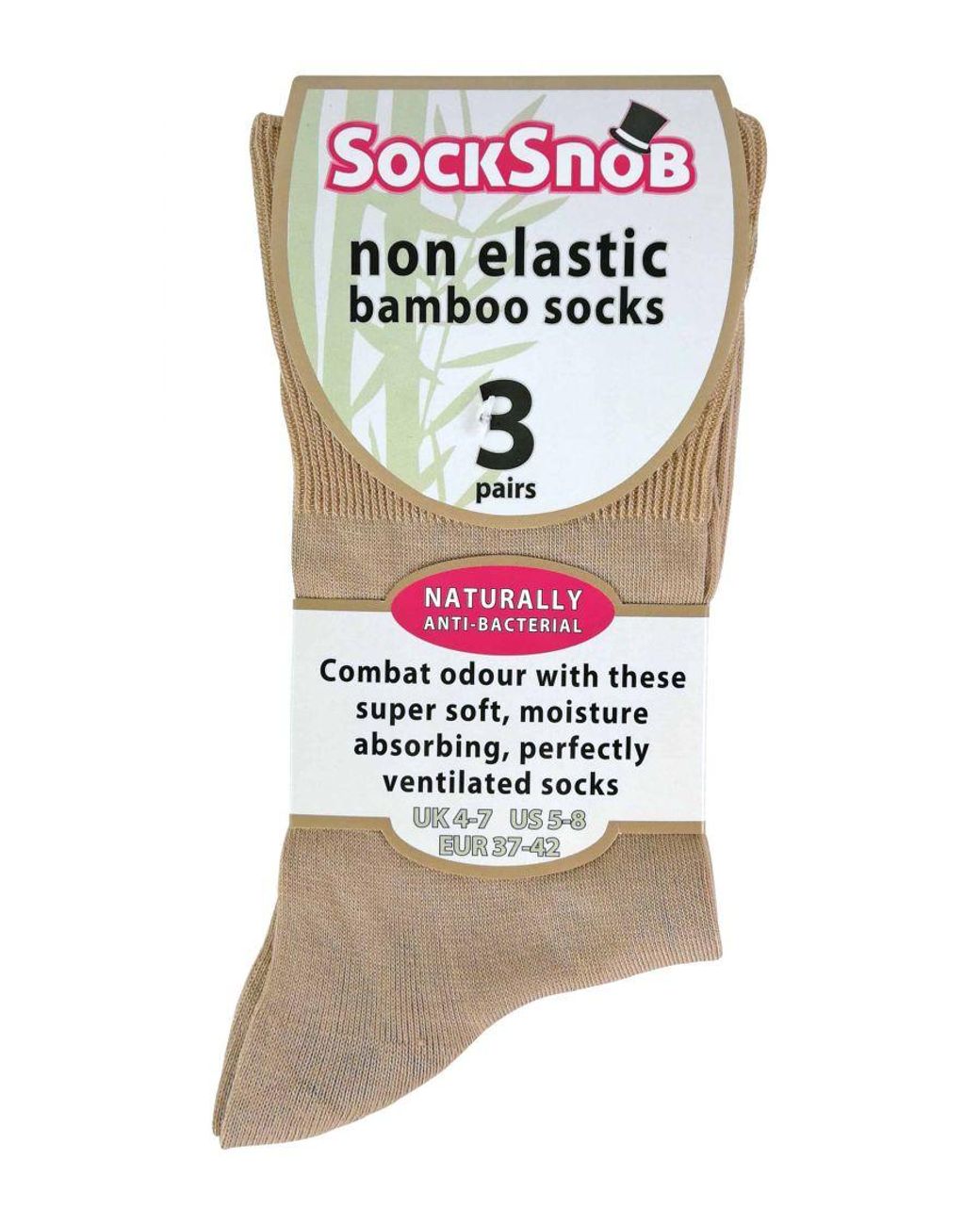 Sock Snob Brown 3 Pairs Ladies Anti Odour Loose Wide Top Non Elastic Bamboo Socks