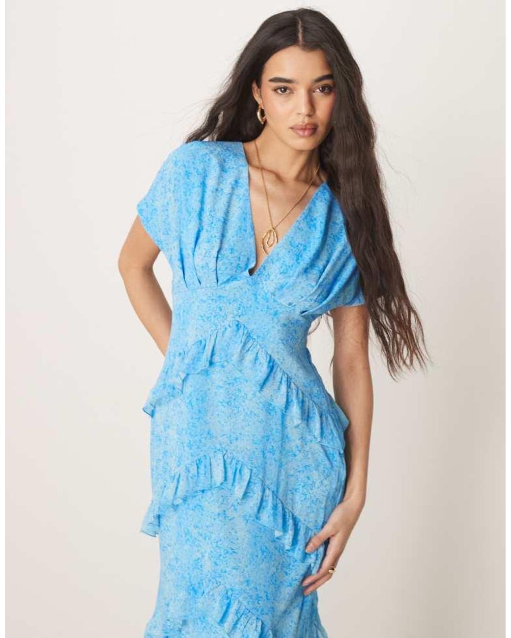 Pretty Lavish Blue Chiffon Ruffle Maxi Dress