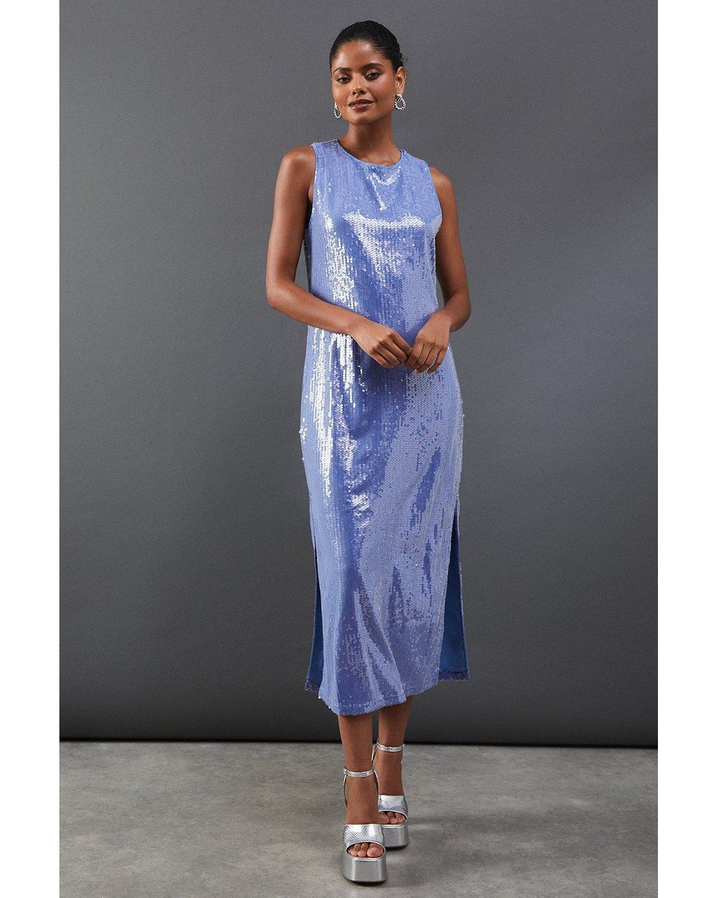 Warehouse Sleeveless Sequin Midi Column Dress in Blue Lyst UK