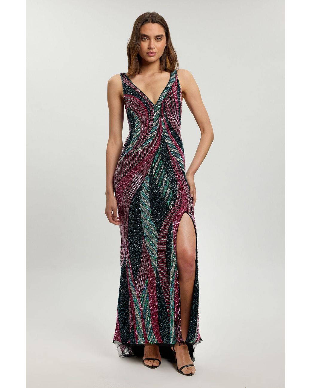 Karen Millen Purple Premium Embellished Maxi Dress
