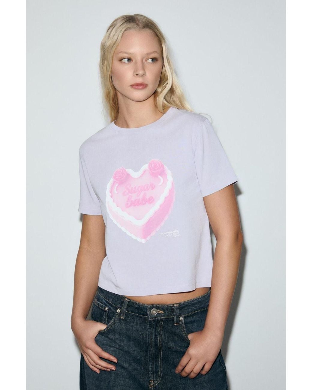 Grimelange Blue Crew Neck Printed T-Shirt