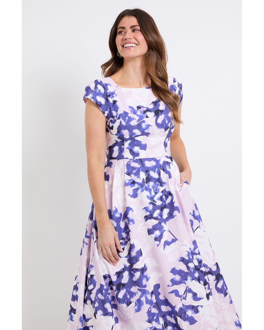Wallis Blue Floral Ottoman Fit & Flare Midi Dress