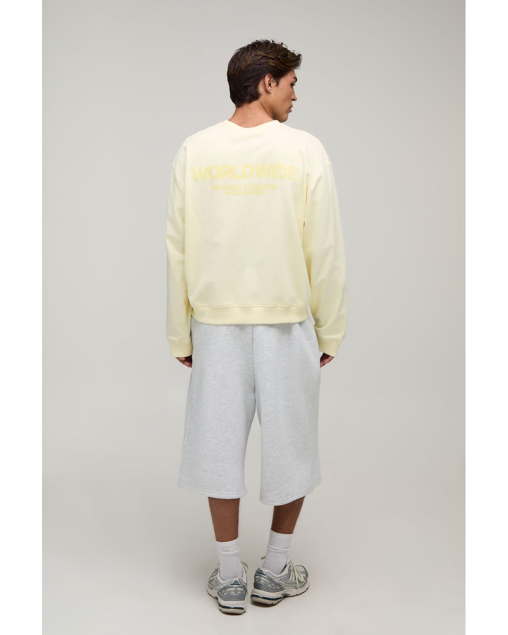 BoohooMAN Natural Oversized Boxy Worldwide Print Sweatshirt for men