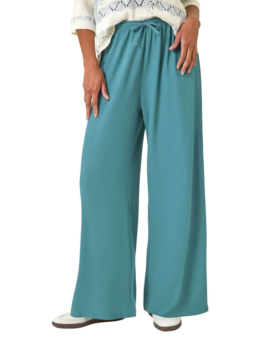 Roman Blue Crinkle Texture Tie Front Trouser