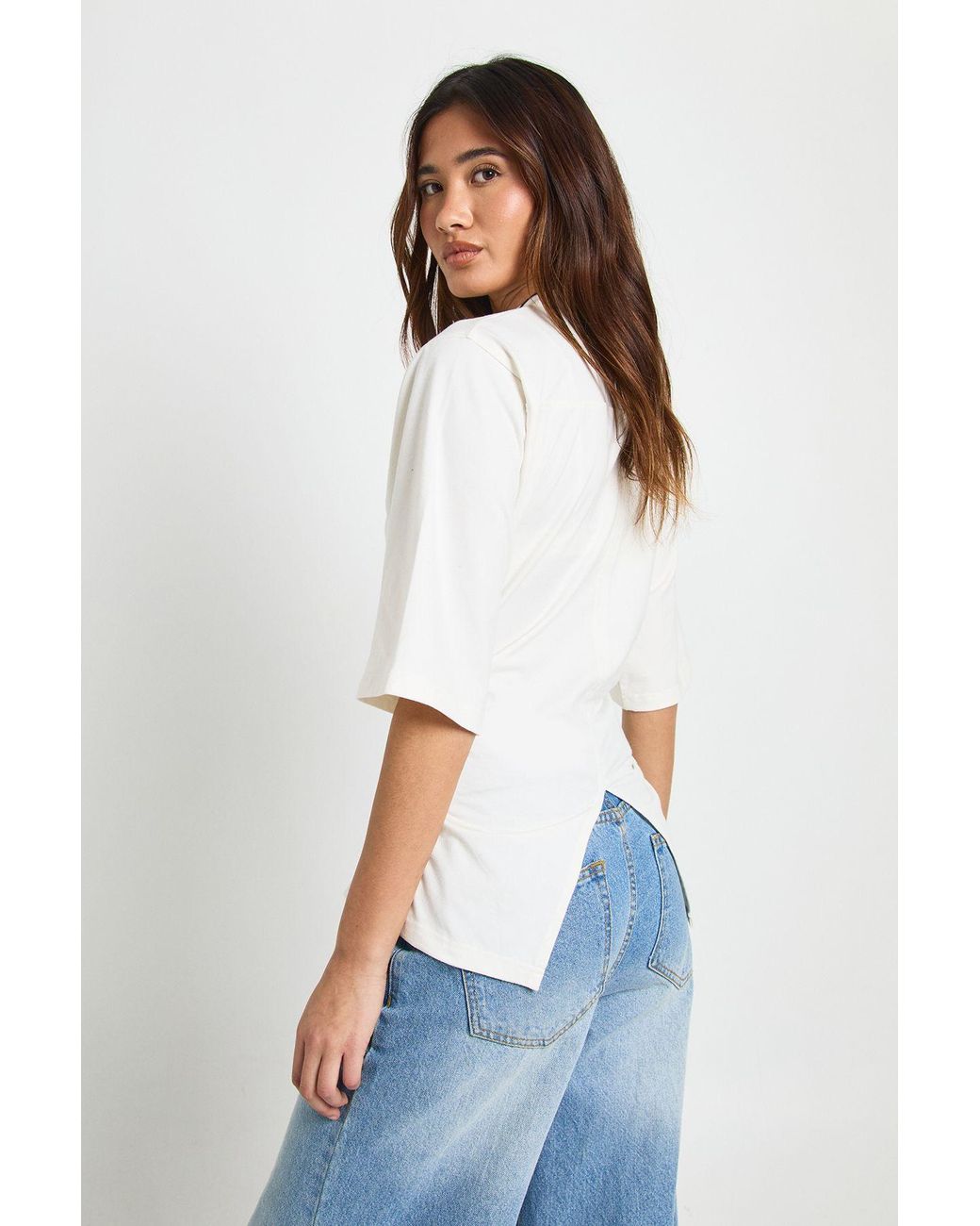Boohoo White Cinched Waist Half Sleeve T-Shirt