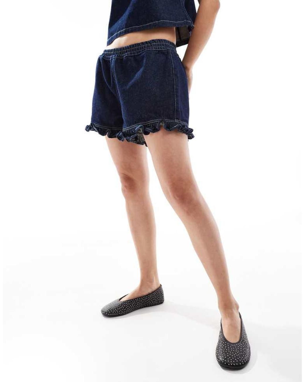 ASOS Blue Denim Frill Shorts